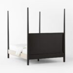 Luxury 4 Poster <b>Black</b> Wooden Queen <b>Bed</b> Frame with Ivory Upholstered Headboard Modern Canopy <b>Bed</b> for Bedroom Furniture Supplier - Product Image 4