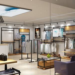 Estantes de tienda de ropa <span class=keywords><strong>Zara</strong></span>, accesorios de exhibición, estante de ropa de tubería Industrial, estantes de ropa montados en la pared para colgar ropa - Product Image 5