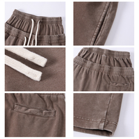 Pantalones Cortos de Algodón 100% de 320g con Efecto Lavado Vintage, Diseño de Copo de Nieve Retorcido y Doble Cintura, Estilo Urbano para Hombre