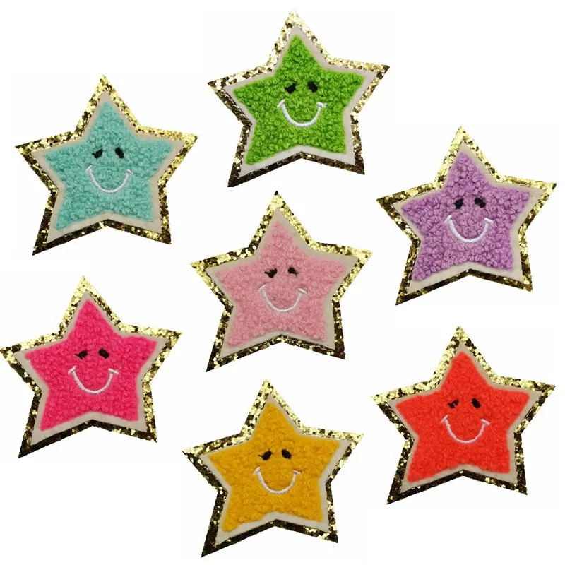 Remendo de estrela bordado com borda dourada para camiseta com capuz e menina, novidade com ponto de ferro rosa e alfinetes de chenille