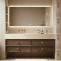 Ensemble de meuble-lavabo de salle de bain de style Mid-Century avec vasque intégrée sans joint en pierre frittée, pour lavabo de salle de bain
