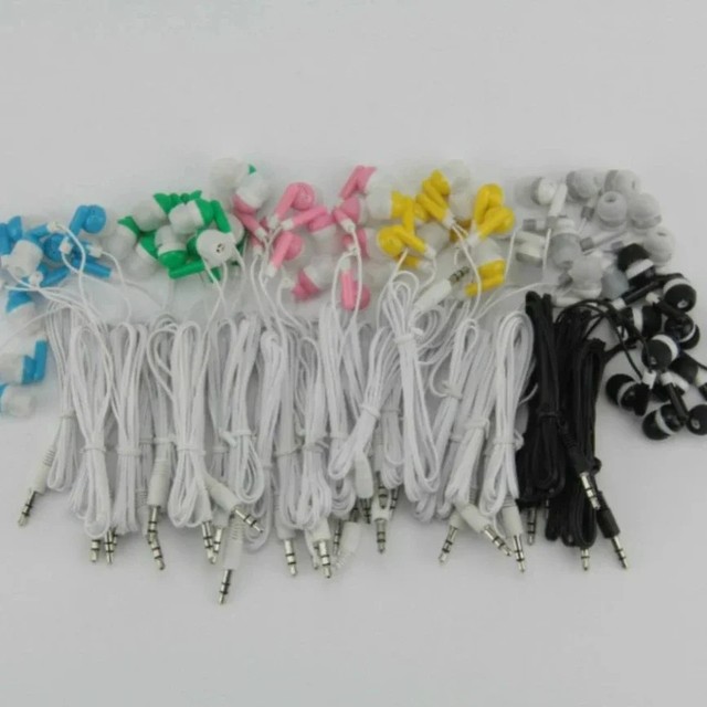 Cheap Headphone Black Colorful Disposable Wired Earbuds 3.5mm Jack in Ear Stereo Earphone for Bus Train Plane for School Library