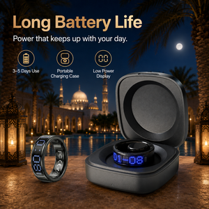 Bague connectée islamique avec compteur de Zikr, rappel de prière, direction de la Qibla, suivi de santé et étui de chargement - Product Image 2