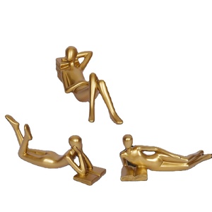 3pcs vàng trang trí nội thất nhà Tư Tưởng bức tượng nằm đọc sách phụ nữ trang trí nội thất dấu hiện đại trừu tượng ngồi điêu khắc bức tượng nhỏ nhựa - Product Image 1