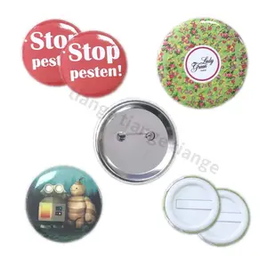 Wholesale Custom Design Logo Printing Heart Round Tin Button Pin Badges With Safety Pin