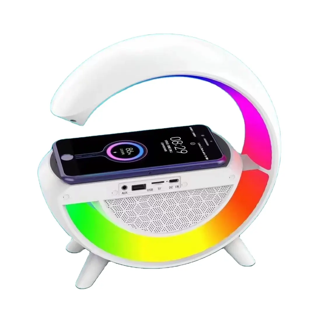 Multifunctional Fast Wireless Charger Rgb Light G Shaped 5w 2 Type-c Fast Control Time Alarm Clock Bt Speaker