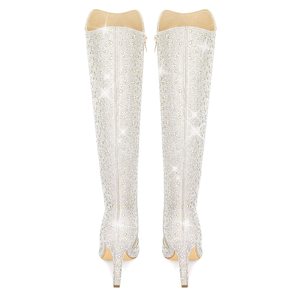 Nhà máy OEM tùy chỉnh phổ biến thạch đầu gối Cao ngón chân nhọn cao gót lấp lánh khởi động với zip - Product Image 4