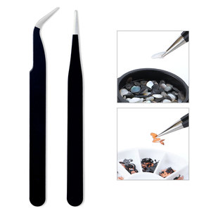 Pinzas de Acero Inoxidable con Punta Curva y Recta para Recoger Diamantes de Imitación, Pinzas para Decoración de Uñas, Práctica de Manicura con Cristales - Product Image 6