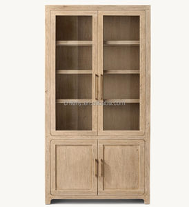 Meuble de salon Byron à double porte en bois de chêne bon prix avec buffet en verre et huche pour la salle à manger - Product Image 1