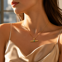 Collier pendentif barre en acier inoxydable doré avec strass, style bohème, empilable, pour femme, bijoux de mode