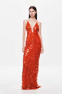 A11577 <strong>Red</strong> Women's Dress V-Neck Spaghetti Strap Modern Straight Elegant Summer Floor-Length Sheath <strong>Sequins</strong> for Daily Wear - Product Image 1