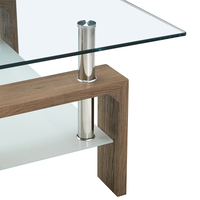 Table basse rectangulaire moderne pour salon avec plateau en verre trempé et pieds en bois MDF
