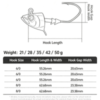 Tête de jig en plomb pour tête de poisson 21g-50g, plusieurs tailles, à large ouverture, pour eau salée, pour la pêche au bar, pour leurres souples, matériel de pêche en bateau