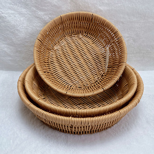Round Rattan Woven <b>Basket</b> Handmade Fruit Platter Storage Container Snack Bowl Household Use - Product Image 2