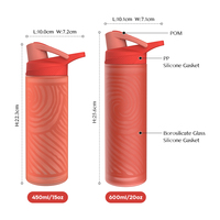Bouteille d'eau en verre borosilicate de qualité supérieure 1L avec manchon en silicone, couvercle à paille anti-fuite pour la salle de sport, les voyages en plein air