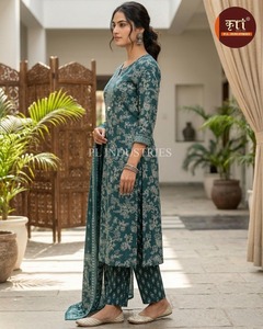 Ensemble de costume en coton cousu élégant pour femmes, tissu doux, look ethnique traditionnel, tenue de soirée, séchage rapide disponible - Product Image 3