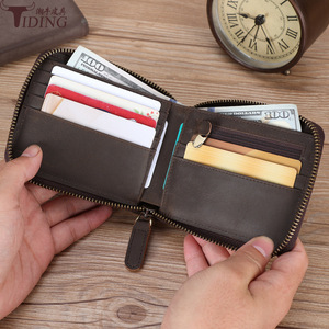 Portefeuille en cuir véritable Tiding, marron foncé, plusieurs emplacements pour cartes, protection RFID, fermeture éclair courte, unisexe, usage quotidien - Product Image 5