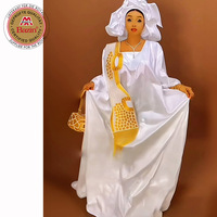 Boubou Bazin Blanc Avec Pompons Dorés pour Femmes Africaines, Robe Dashiki Bazin Grande Taille pour Mariage ou Fête Africaine