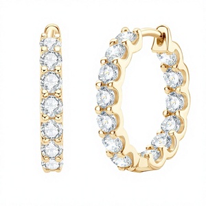 14K Yellow Gold Plated Luxury Moissanite Pave Setting Brilliant Cut <b>Hoop</b> <b>Earrings</b> GRA Certified Women's Engagement Gift - Product Image 3