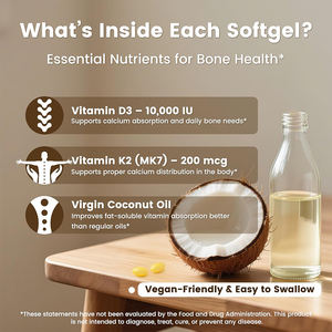 Gélules de Vitamine D3+K2 à l'Huile de Coco OEM/ODM pour la Santé Osseuse et le Soutien Immunitaire (Adolescents & Adultes) - Échantillon Gratuit - Product Image 4