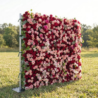 Mur de fleurs en tissu personnalisé rouge et rose, toile de fond florale artificielle pour décorations de fête d'anniversaire et de mariage