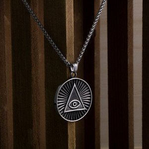 Collier pendentif en acier titane pour homme, design géométrique triangle œil SP1063 - Product Image 2