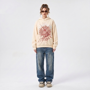 Felpa Oversize con Cappuccio e Zip Stile <span class=keywords><strong>Spider</strong></span>, Effetto Acid Wash, 100% Cotone Ecologico, Stile Hip-Hop Vintage per Uomo e Donna - Product Image 3