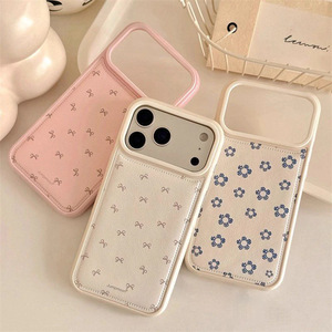 Funda para iPhone 17 Pro Max, estilo coreano INS, cuero texturizado con lazo y flores, con ventana grande, a prueba de golpes - Product Image 2