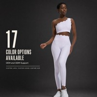 Ensemble de yoga pour femme avec logo personnalisé, vert lime uni, soutien-gorge de sport à une épaule avec coussinets amovibles et bords festonnés, leggings taille haute, vêtements de sport