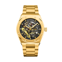 Montre homme squelette automatique mécanique or hommes squelette en acier inoxydable montres mécaniques pour hommes poignet 2023