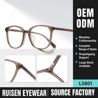 Monture de lunettes optiques unisexe ronde en acétate intégral, ultra légère, anti-lumière bleue, verres de prescription imprimés en PC, OEM/ODM