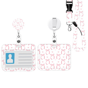 Cross-border <b>document</b> lanyard, custom designs and logos available, pink bow nurse name tag with stretch buckle. - Product Image 1