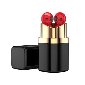 MGITEC earphone Bluetooth Mini, nirkabel tahan air pengisian daya dalam telinga 5.0 bentuk Lipstik dengan kotak