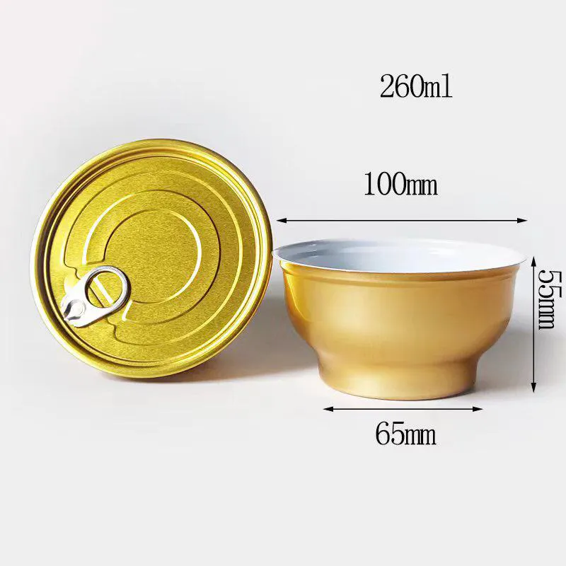 Altın alüminyum folyo 950 200ml derin tepsi yuvarlak paket konteyner Mini Metal kutu depolama çay ve gıda için kapaklı