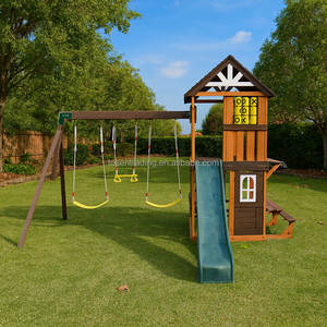 Columpio de madera duradero para parque, creativo, para exteriores, con escalera y cuerda para trepar, juego de columpios de madera para jardín infantil - Product Image 5