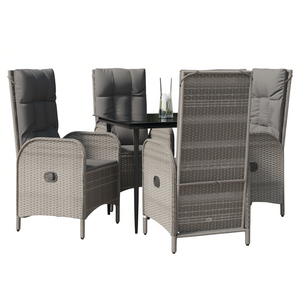 Conjunto de Comedor de Jardín Moderno de Ratán para 4 Personas, Muebles de Exterior Resistentes a la Intemperie, Mesa y Sillas de Mimbre, Diseño Contemporáneo, Gris - Product Image 1