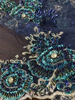 Tissu en dentelle de tulle brodé de sequins lourds à la main, best-seller, pour robes de mariée, bleu marine, 100% polyester, fil métallique