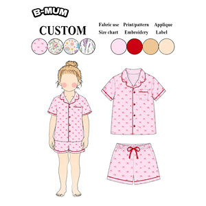 Kids Bow Print Pajama Set Short Sleeve Button Front Notched Collar Design For Daily Home Wear Bedtime OEM Outfits Wholesale