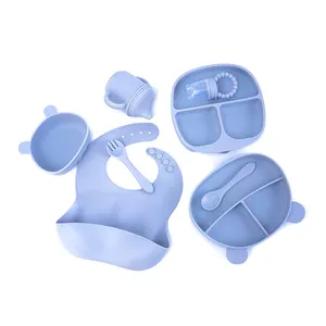 Heiß verkaufendes Baby Silikon Geschirr Fütterung sset Kinder Schüssel Löffel Tasse Silikon BPA Kostenlose Baby produkte für Kinder Reisen