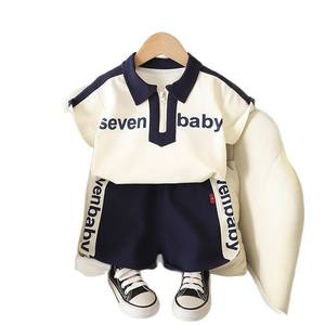 Ensemble de vêtements d'été pour garçons, chemise à manches courtes et short, deux pièces, tissu peigné, motif lettres - Product Image 5