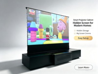 Écran de projection motorisé au sol de 92 à 150 pouces avec armoire, écran rétractable électrique, écran de projection 4K pour cinéma maison
