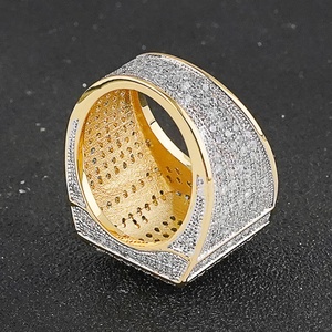 Anillo de boda de latón chapado en oro de 18 quilates para hombre, elegante, con circonita cúbica, estilo hip hop, para fiesta de compromiso, chapado en oro - Product Image 3