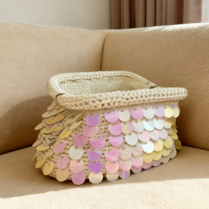 Nuova tendenza borsa Glitter Clutch con paillettes metallizzate fatta a mano all'uncinetto - Product Image 4