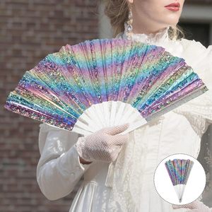 Éventail pliant de 13 pouces à surface réfléchissante holographique, aux couleurs vives et brillantes, pour fêtes, mariages et festivals de musique - Product Image 4