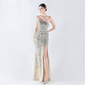 33016 # Gradiente Veludo Sole Bead Único Ombro Nail Strap Vestido De Noite De Alta Densidade - Product Image 5