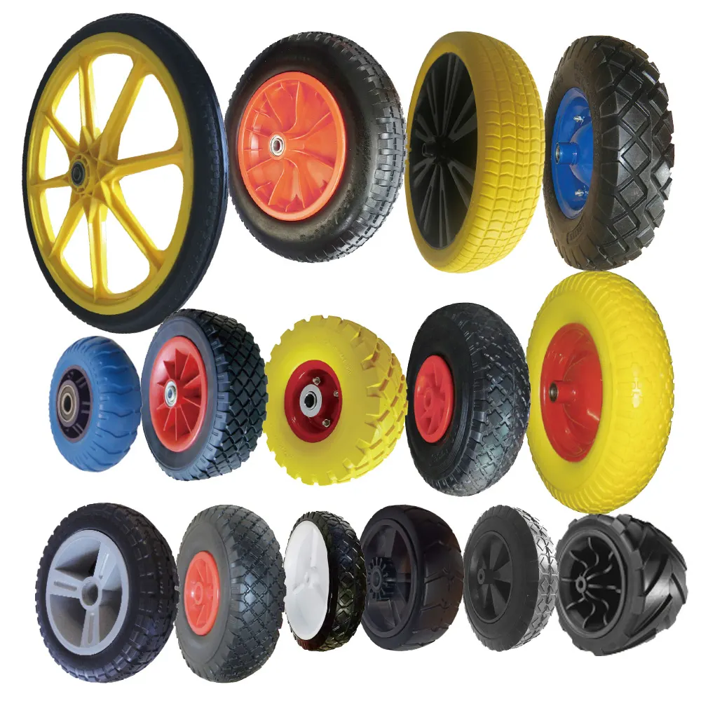 Kleurrijke Solid Pu Polyurethaanschuim Punctie Proof Platte Pu Foam Gratis Caster Tyre Wheel Banden