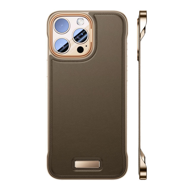 Luxury PU Leather Electroplating Phone Case for iPhone 14 15 16 Pro Max Ultra Thin Borderless Shockproof Protective Cover