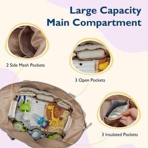 Sac à couches extra large en nylon avec poches isothermes pour biberons, sac à couches multi-poches pour bébé, pour papa, nouveau-né - Product Image 4