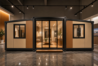 Maison conteneur pliable à double aile extensible, design ferme, trois-en-un, garantie 3 ans, construction en acier à panneaux sandwich