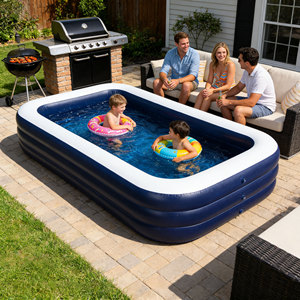 Piscine gonflable d'extérieur durable pour le plaisir aquatique estival dans la cour, spacieuse, écologique, légère, en PVC, pour enfants et adultes - Product Image 1